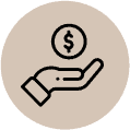 Icon offene Hand mit schwebendem Geldsymbol