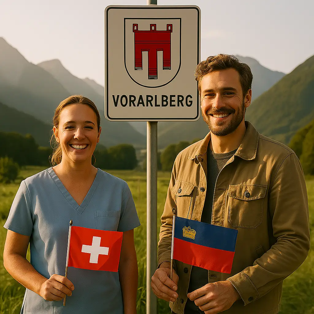 Zwei Menschen Mit Schweiz Und Liechtenstein Flagge